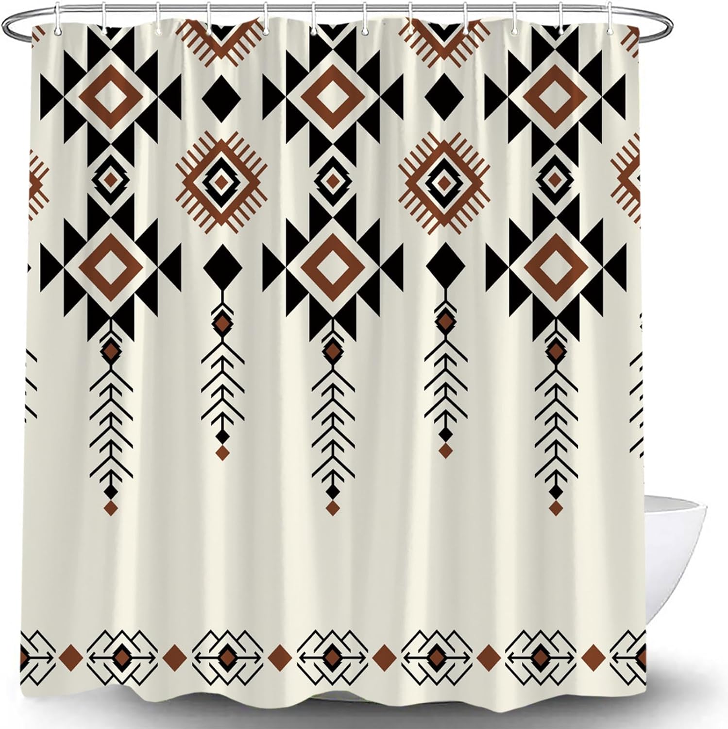 Western Aztec Boho Shower Curtain Abstract Geometric Stripes Tribal Ethnic Southwestern Vintage Retro Native American Navajo Neutral Classic Black Fabric Bathroom Curtain with Hook
