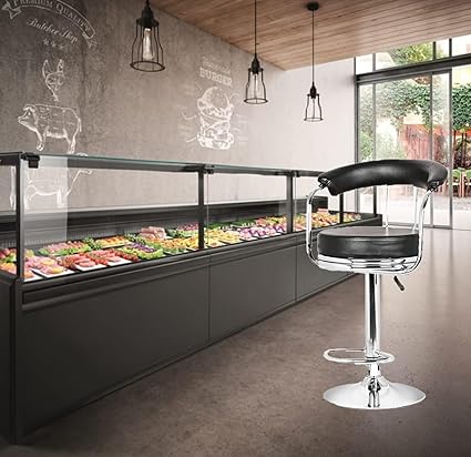 CHILLI BILLI Bar Stool| PU Leatherette Black Adjustable Height Bar Stool Black (Finish Color - Silver, Do-It-Yourself)