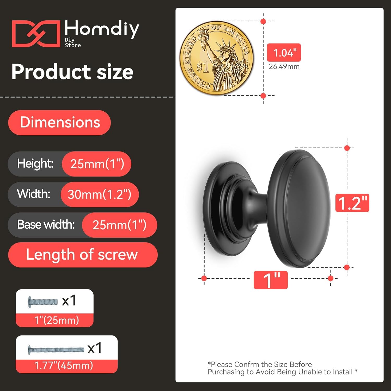 homdiy 25 Pack Black Cabinet Knobs Round Drawer Knob for Kitchen Cabinets Dresser Matte Black Drawers Pulls Zinc Hardware Handle
