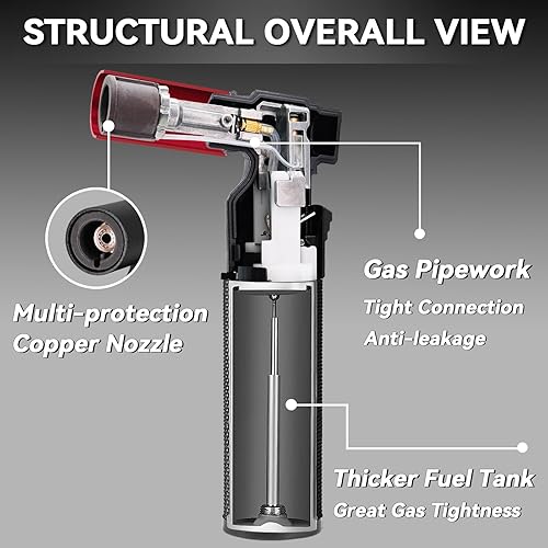 Miniatura 6 de Zoocura Paquete de 2 sopletes de butano con llama de chorro grande, recargable, portátil, soplete de butano, ajustable, mini soplete para camping,