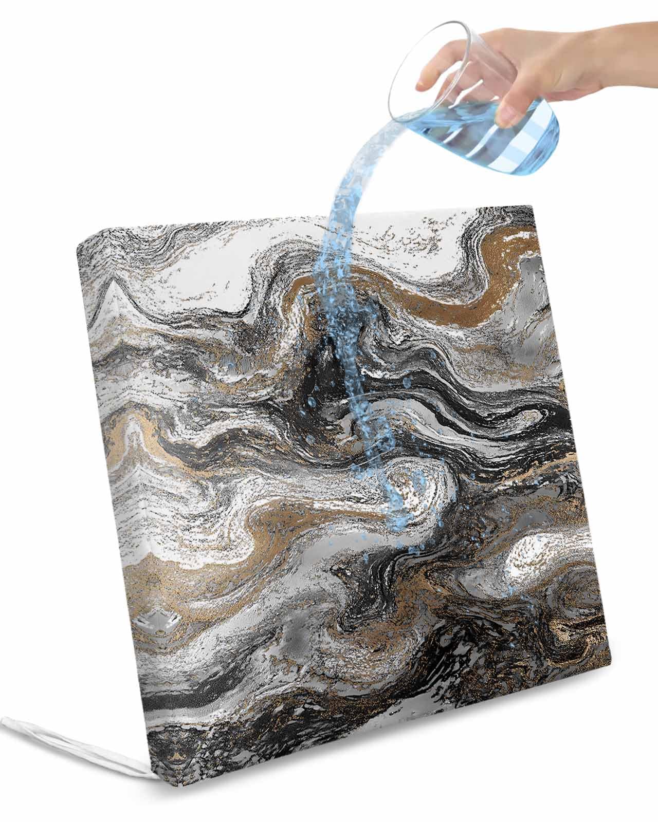 2 Pack Black Marble Waterproof Cushion Covers with Ties, Outdoor Patio Chaise Lounge Chair Seat Cushion Slip Covers Replacement(Only Cover) Retro Chic Abstract Mottled Texture Art 24