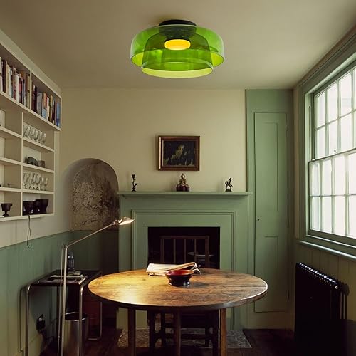 Miniatura 2 de Jowjut - Lámpara de techo de cristal verde para dormitorio, 1 luz, luces de montaje empotrado con pantalla de vidrio verde de 2 capas, lámparas de