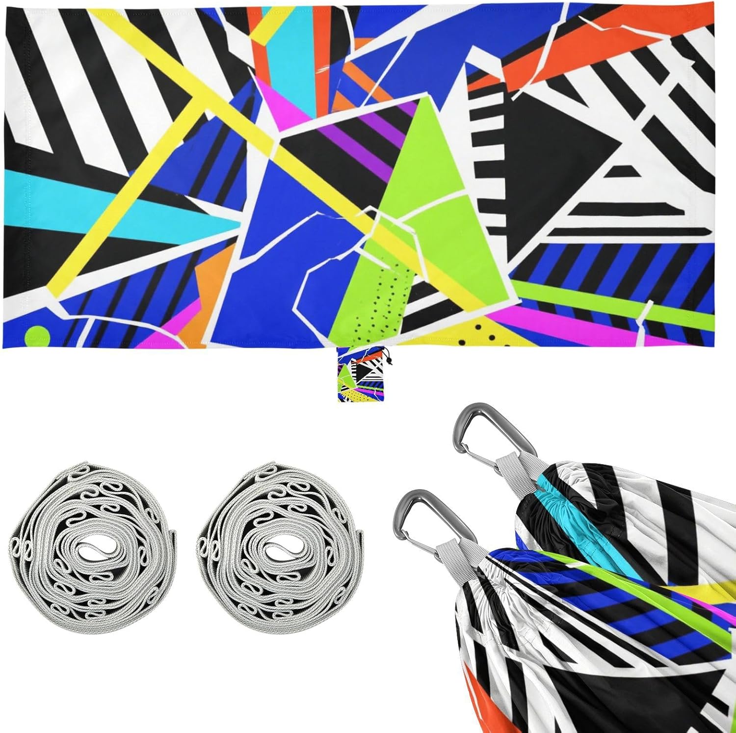 Abstract Art Geometic Colorful Camping Hammocks Indoor Hammock for Indoor Outdoor Patio