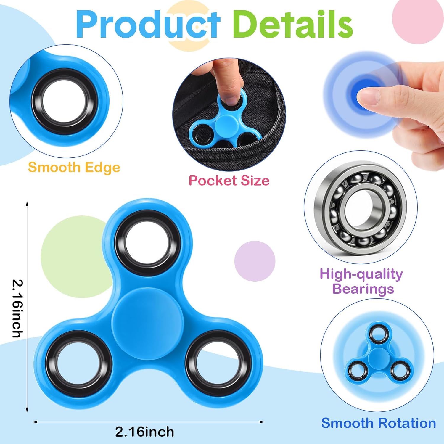 Ceenna 48 Pcs Fidget Spinners Bulk Assorted Hand Spinner Set for Sensory Stress Relief Anxiety Reducing Fidget Spinner Pack for Party Supplies Stocking Stuffers, 9 Colors