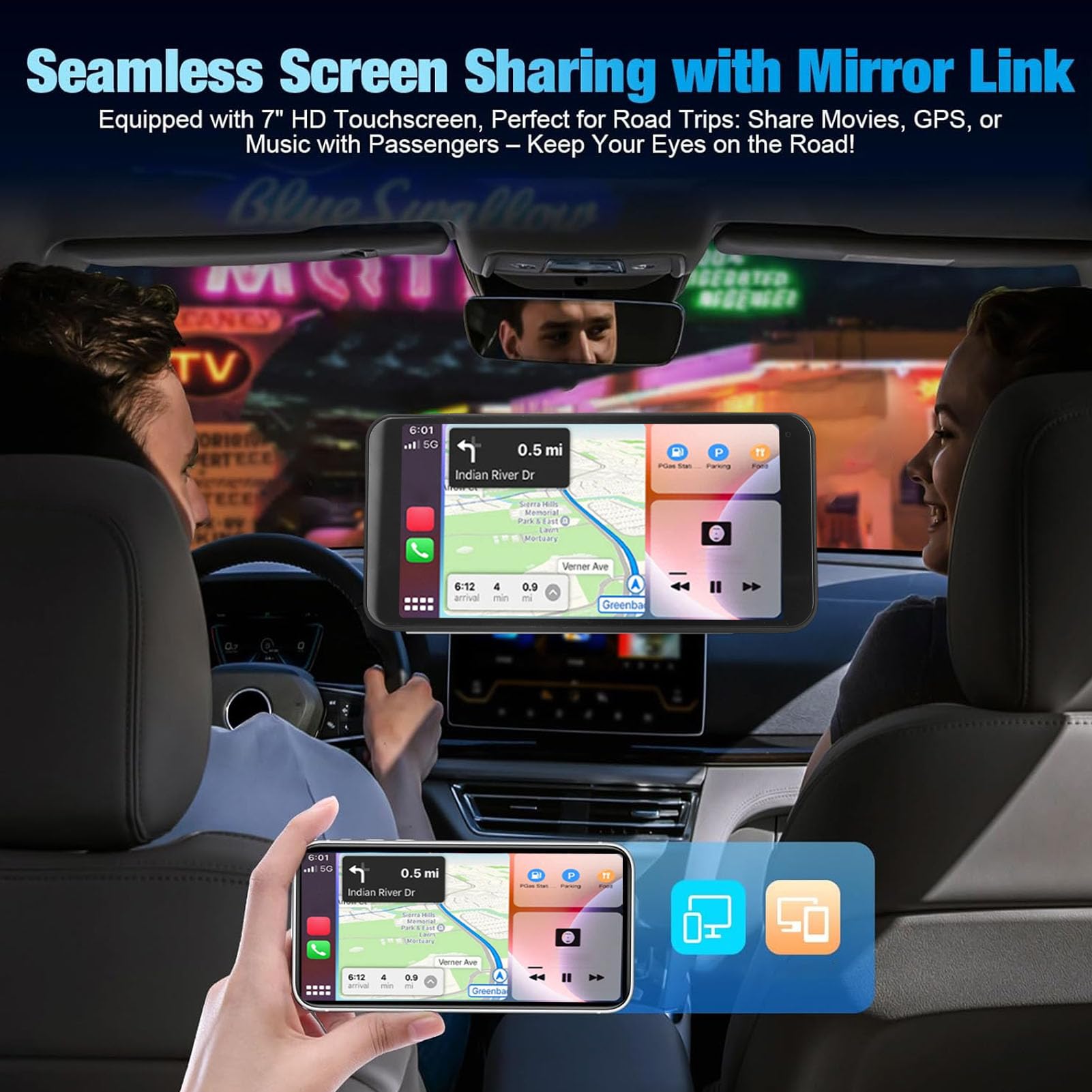 Buachois Kabelloses Auto Stereo mit HD Touchscreen 6.5 Zoll, portabler Auto Bildschirm für Multimedia