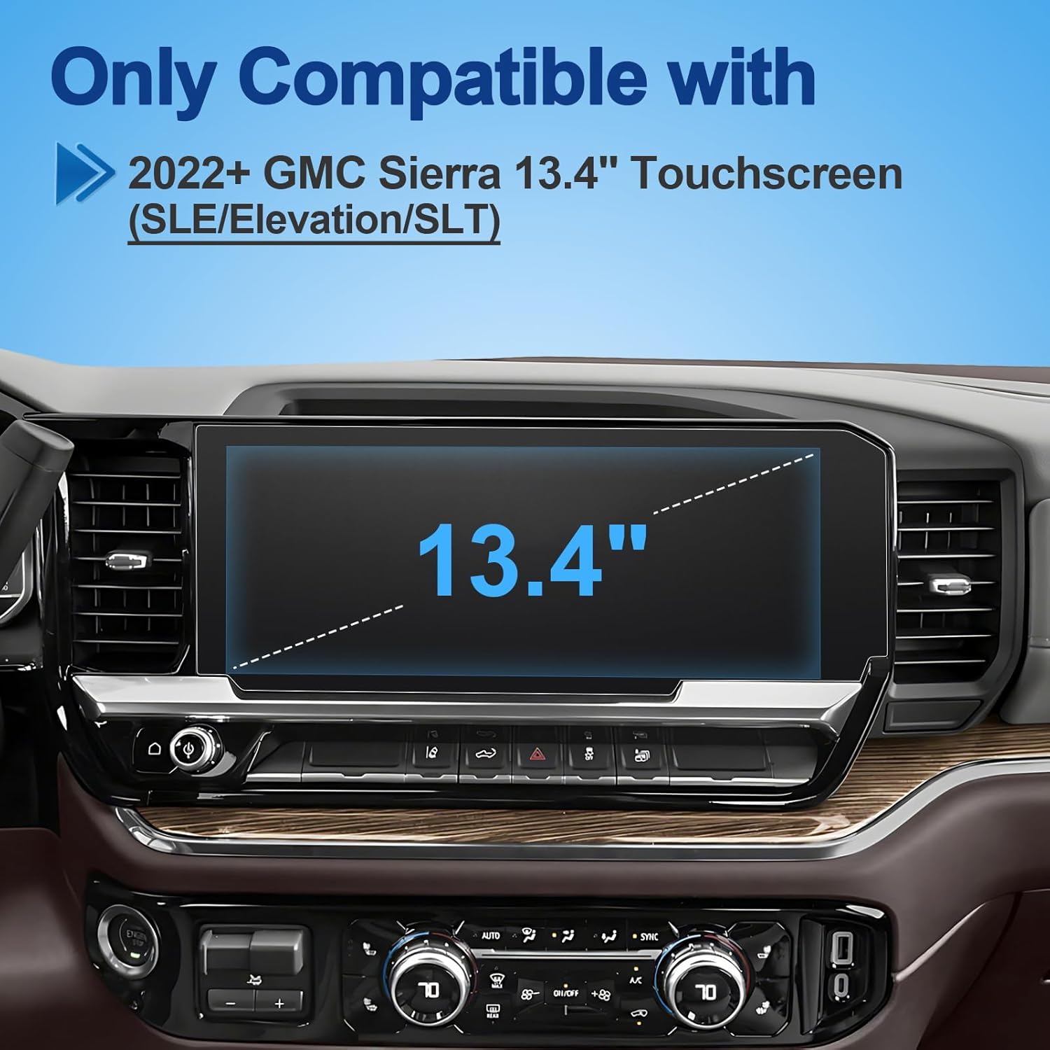 Anti-Glare Matte 2022-2026 Sierra 1500 Screen Protector, for GMC Sierra (1500/2500HD/3500HD)(SLE, SLT, Elevation), 9H Tempered Glass 2025 Sierra Accessories Anti-Fingerprint 13.4" Without Hole