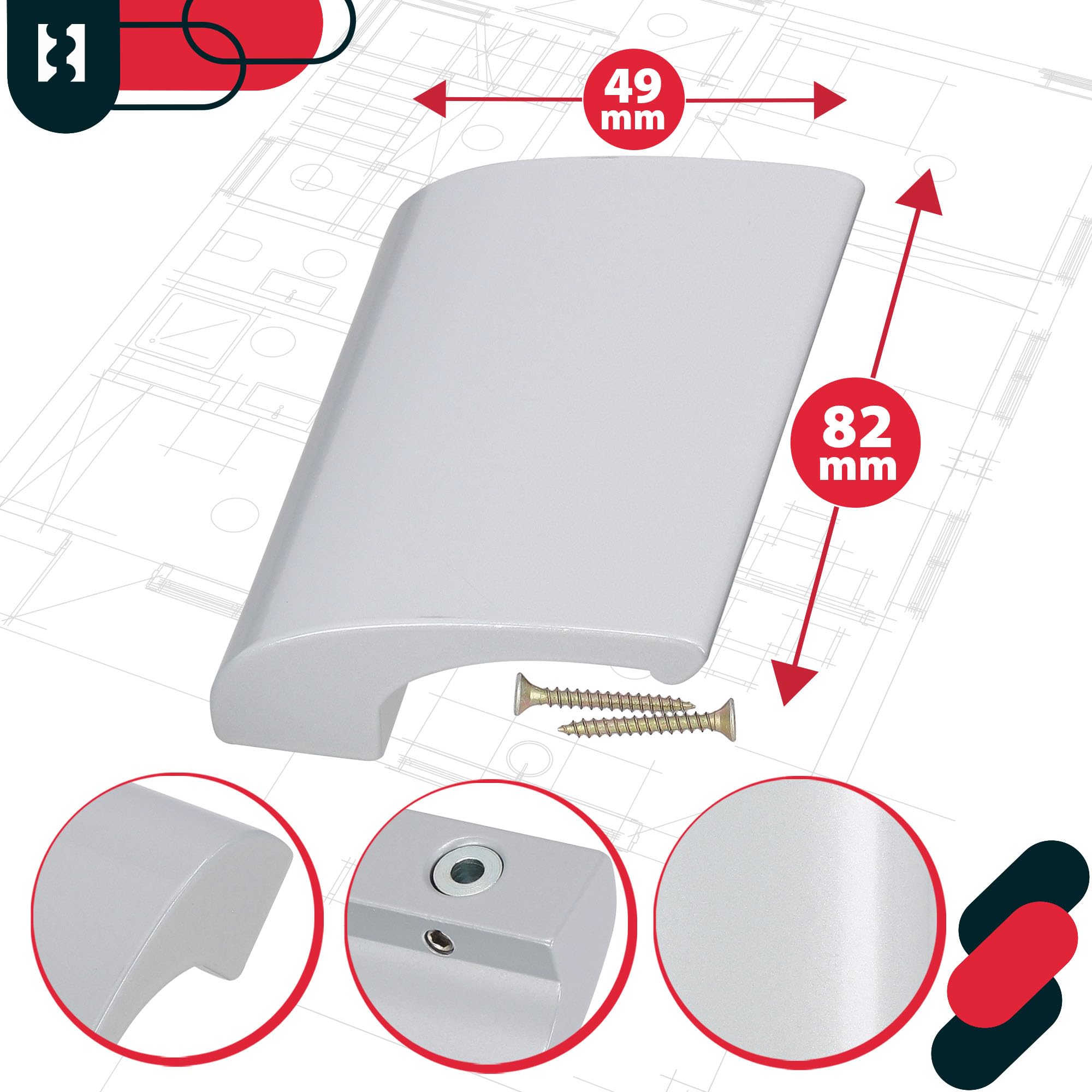 KOTARBAU® Manija para puerta de balcón, Tirador de puerta de terraza, Tirador de puerta plateado, Manilla para puerta balconera, Asa de agarre para fumadores, Manilla de aluminio para balcones