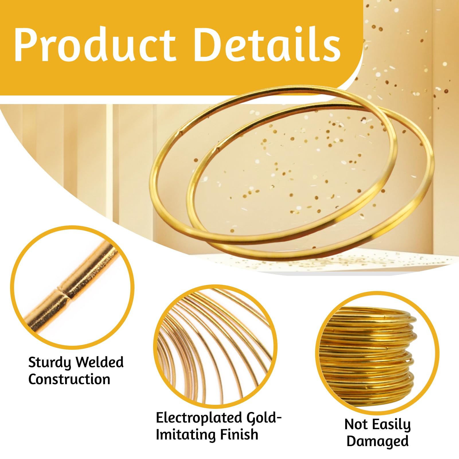 Flewdart 60pcs anelli in metallo 7,5 cm, cerchi metallo, cerchio metallici oro per artigianato floreale cerchi dorati, motivo floreale, macramè, DIY, macramè, acchiappasogni, confetti bomboniere (60)