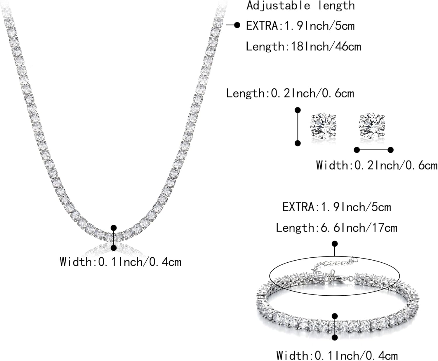 BriLove Wedding Bridal Cubic Zirconia Classic Sparkling Tennis Bracelet Necklace Earrings Jewelry Set for Women Clear Silver-Tone - Image 5