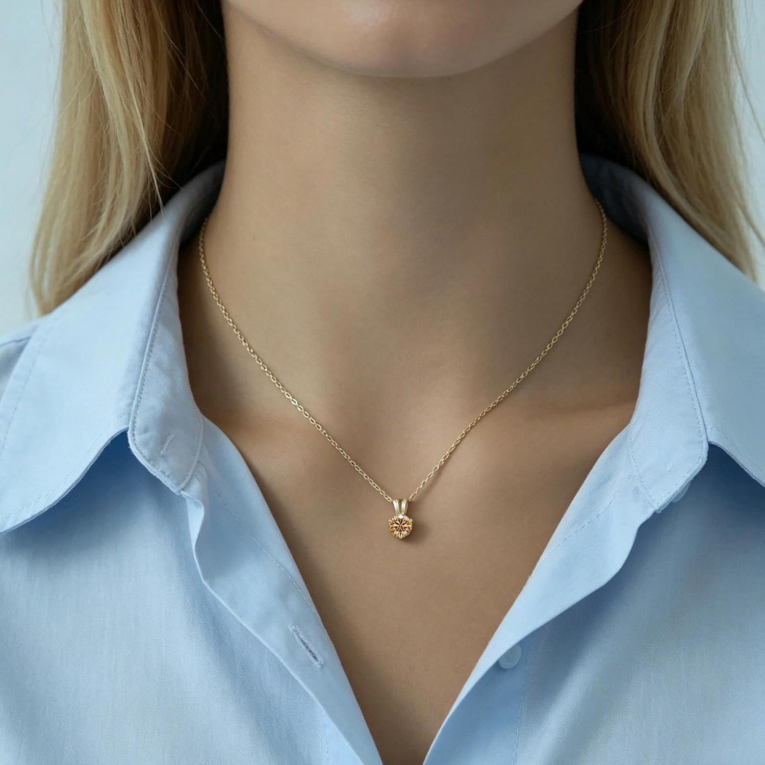Elegant Classic Round Moissanite Solitaire Necklace for Women, 1ct/2ct VVS1, 14K Gold Plated, Hypoallergenic, Adjustable 40-45cm Chain, Anti-Tarnish Gift image 3