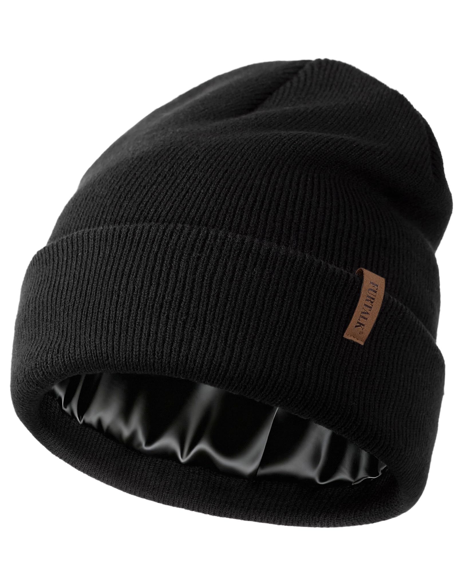 FURTALK Satin Lined Beanie for Women Men Knit Beanie Hat Acrylic Winter Hats Warm Slouchy Skull Cap
