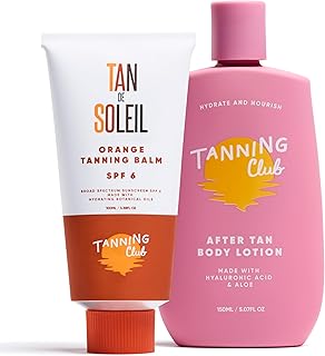 Tanning Club Sun Care Duo – Tan De Soleil SPF 6 Tanning Lotion (100 ml) & After Tan Lotion with Hyaluronic Acid (150 ml) – Hydrating Pre & Post Sun Set for Radiant, Sun-Kissed Skin