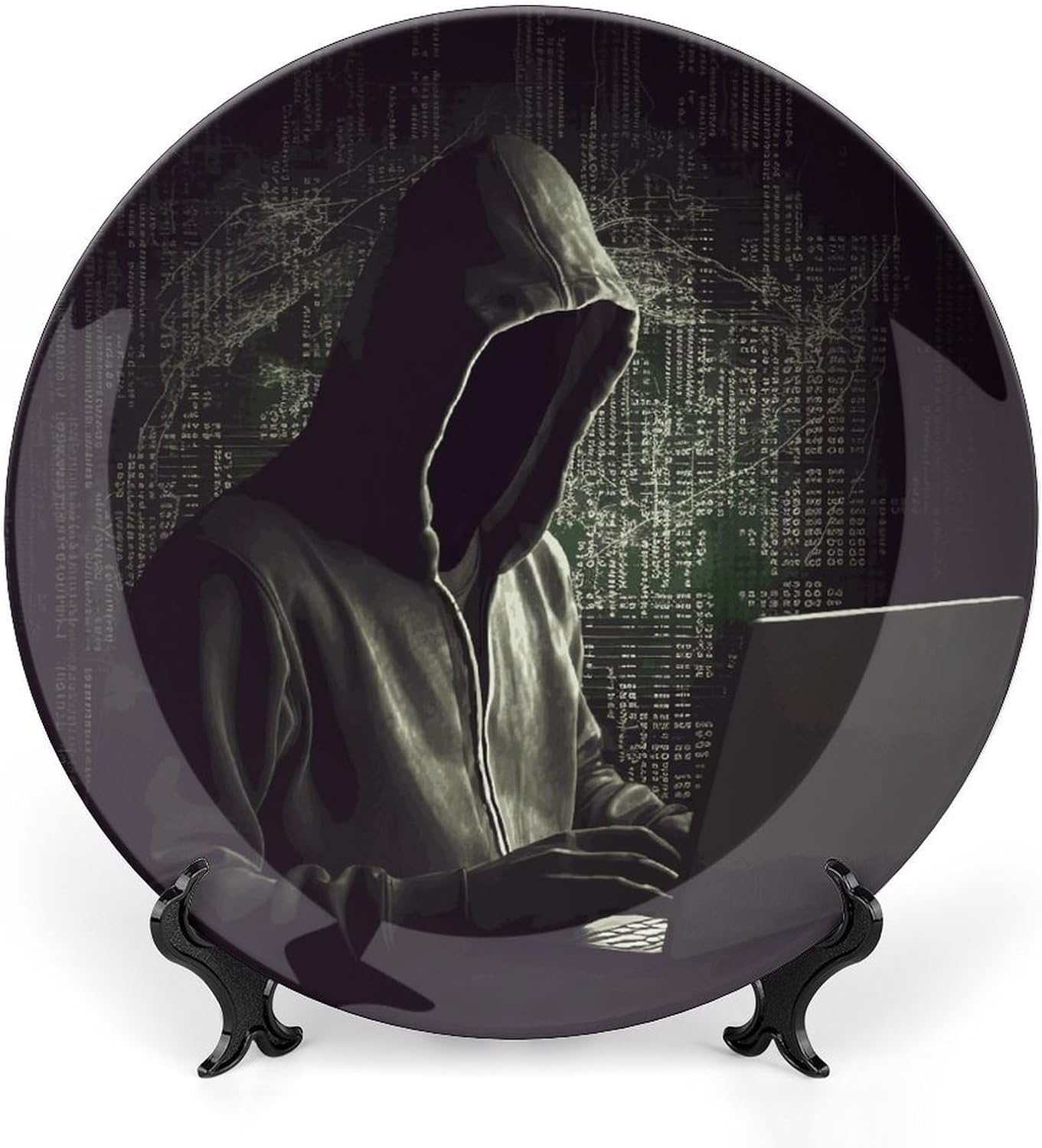 Hacker Bone China Decorative Plate with Display Stand, Ceramic Ornaments Plate for Wall Hanging, Personalized Porcelain Plates for Office, Living Room 8inch