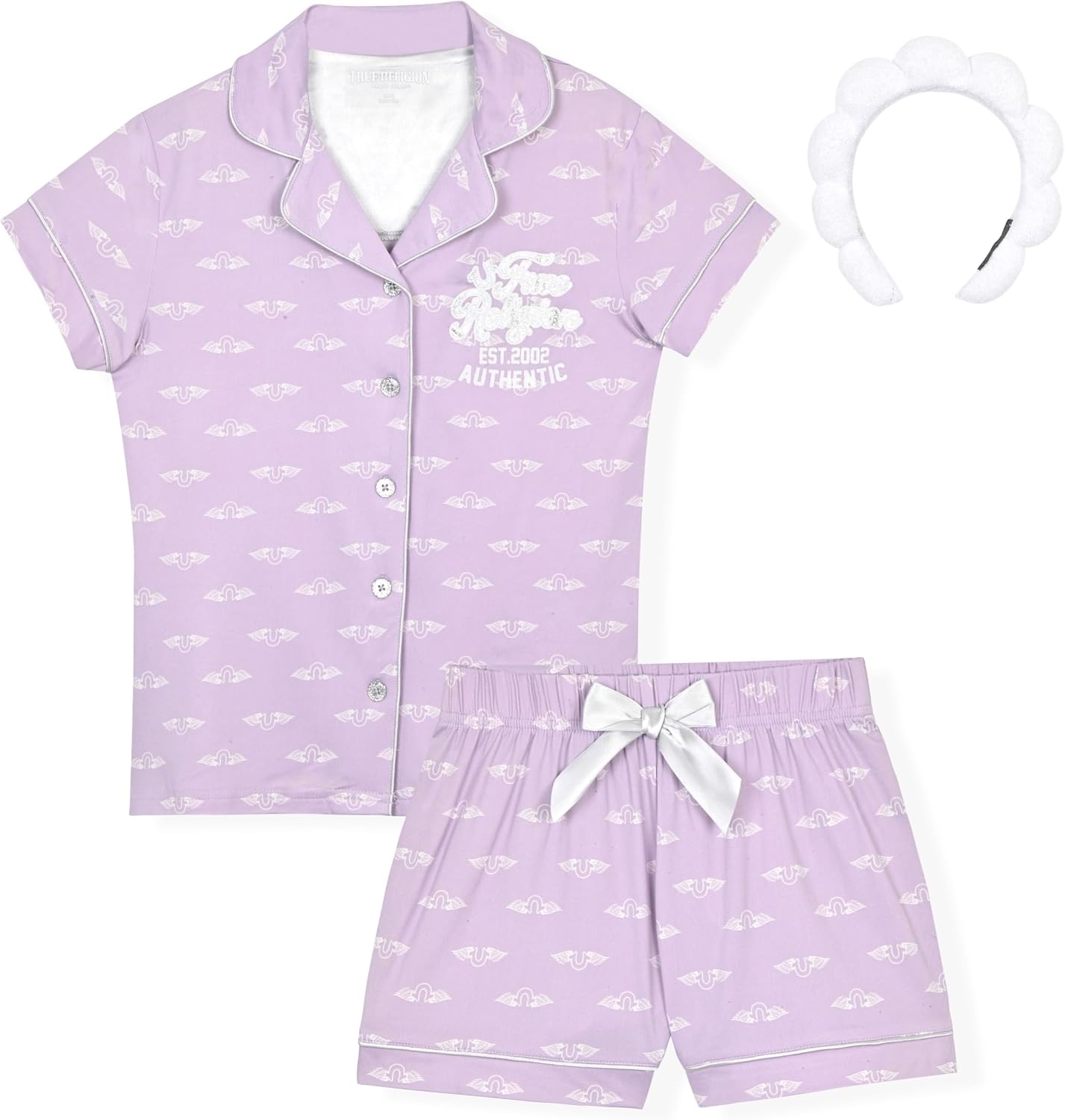 True Religion Girls Pajama Short Sets for Kids Button Front Short Sleeve Shirt and Sleepwear Shorts in Sizes 3T to 16