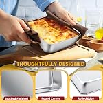 E-far 6 x 6-Inch Square Baking Pan with Lid, Small Stainless Steel Cake Brownie Pans Trays Dishes for Toaster Oven Air Fryer, Healthy & Dishwasher Safe - Set of 2(2 Pans + 2 Lids)