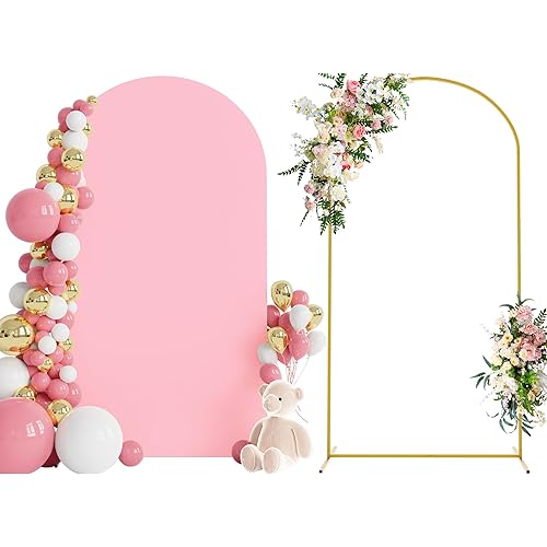 Wokceer 7.2 FT Wedding Arch Backdrop Stand and Arch Cover Metal Arch Stand with Arch Stand Cover for Birthday Party Wedding Ceremony Bridal Baby Shower Event Decor