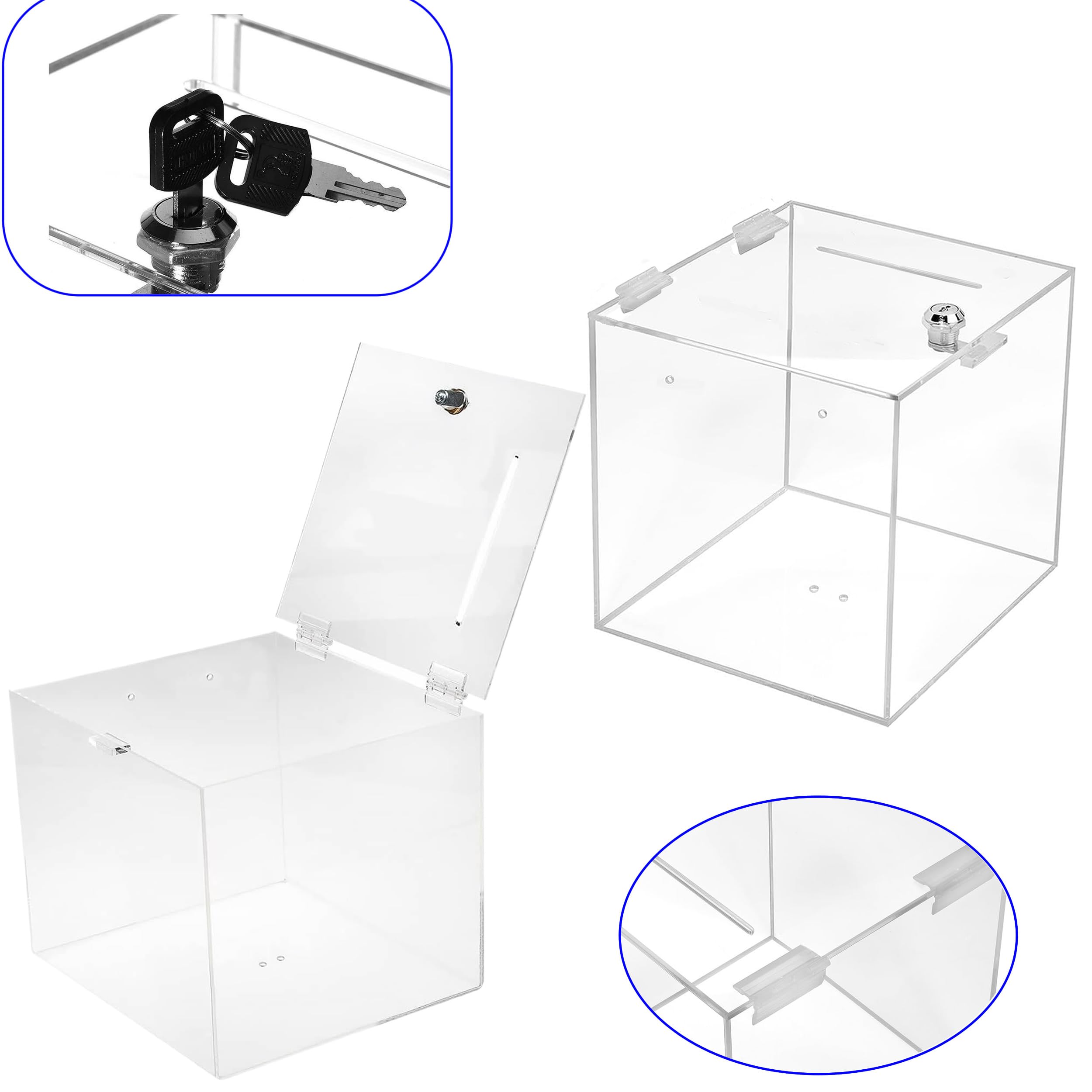 TUKA-i-AKUT Scatola di Donazioni 25x25x25cm, con Serratura, Acrilica Scatola Promozionale, Scatola Della Lotteria, Scatola per Azioni, Urna Elettorale, Cubo in Acrilico, Trasparente TKD8260-25cm