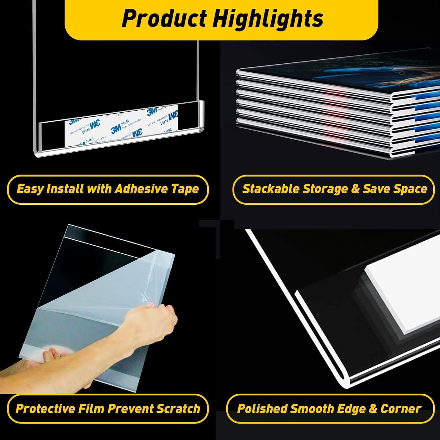 KSacry 30 Pcs Acrylic Sign Holder 8.5 x 11, Vertical Wall Mount Sign Holders with Adhesive, Clear Plastic Frames Paper Display Sign Holder for Office, Home, Store, Restaurant - No Drilling
