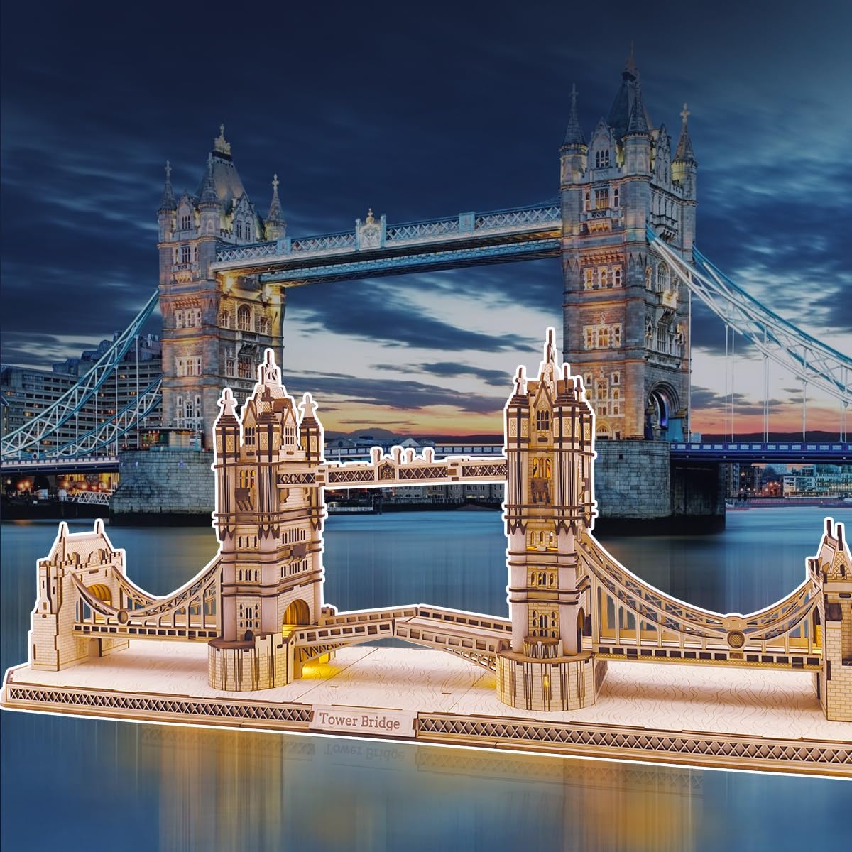 3D Wooden Puzzles for Adults, 3D Puzzle London Tower Bridge Model Kit for Adults, Led Light DIY Games Gift on Birthday Christmas, Building 3D Puzzle