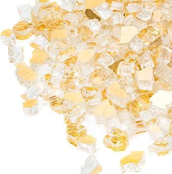 10 lbs Fire Glass for Propane Fire Pit, Golden,1/2 Inch Reflective Fireplace Glass Rocks for Fire Pit Table/Gas Fireplace/Outdoors and Indoors
