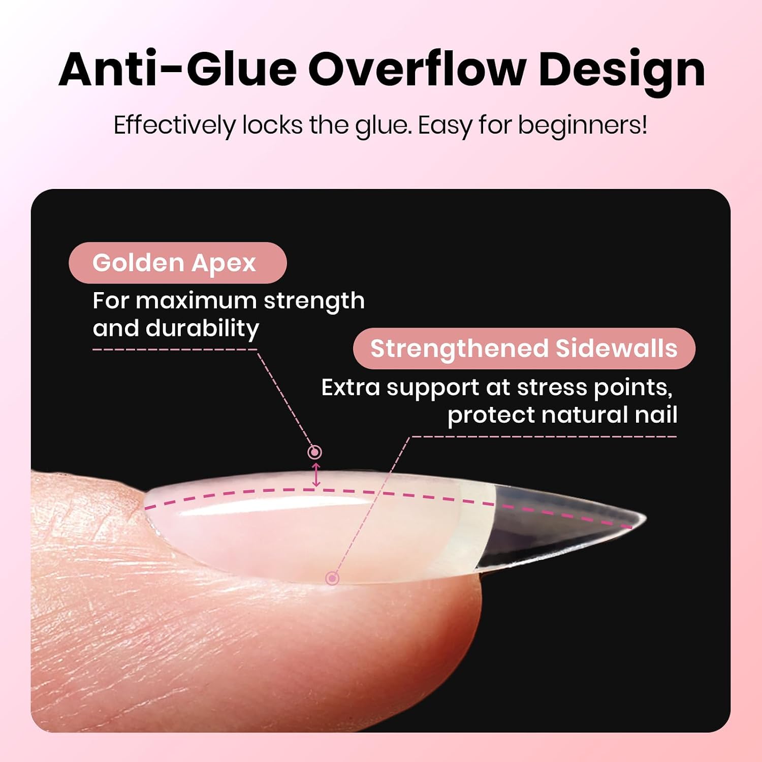 Beetles Gel Nail Tips Curve-EX - Almond Medium, 160pcs 16 Sizes Etch-X