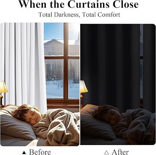 Miniatura 6 de PONY DANCE Cortinas opacas 100% blancas de 84 pulgadas de largo, juego de 2 paneles con forro negro, cortinas pesadas de 2 capas con aislamiento