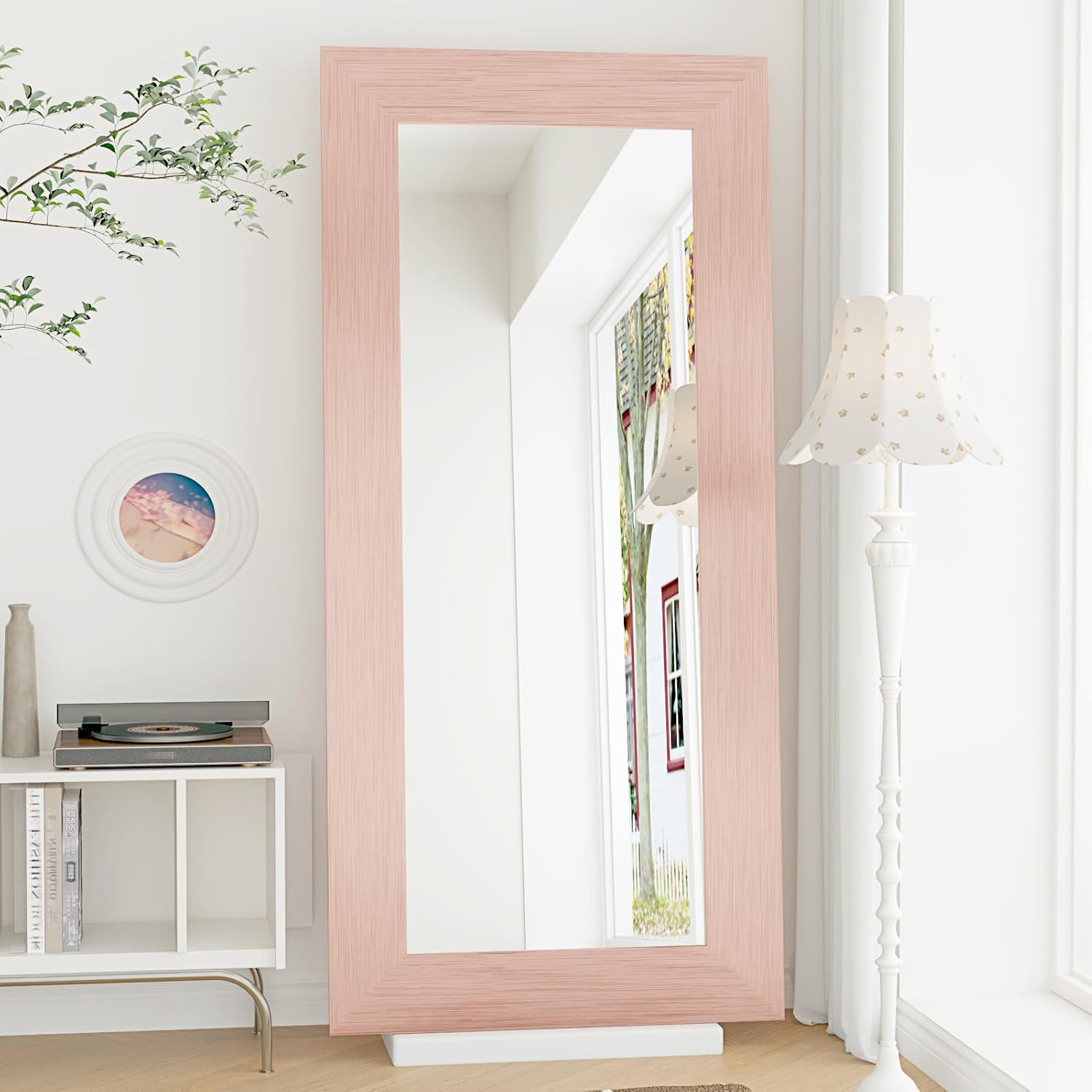 Rose Gold Metallic Wallpaper Border Peel and Stick Pink Brushed Metal Mirror Frame Border Textured Wall Trim Self Adhesive Molding Trim Contact Paper for Kitchen Liner Mirror Girls Bedroom