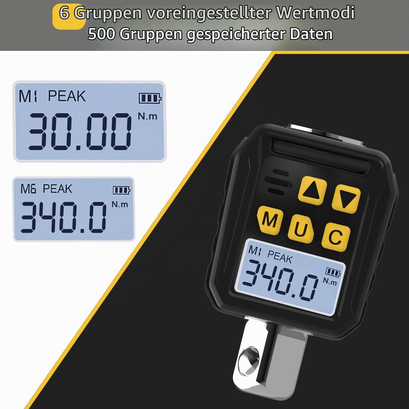 Digitaler Drehmomentadapter 1/2 Zoll, 17-340Nm Drehmomentschlüssel Auto Digital mit 3/8" und 1/4" Adapter, Summer, LED-Anzeige für Motorrad Auto Reparatur
