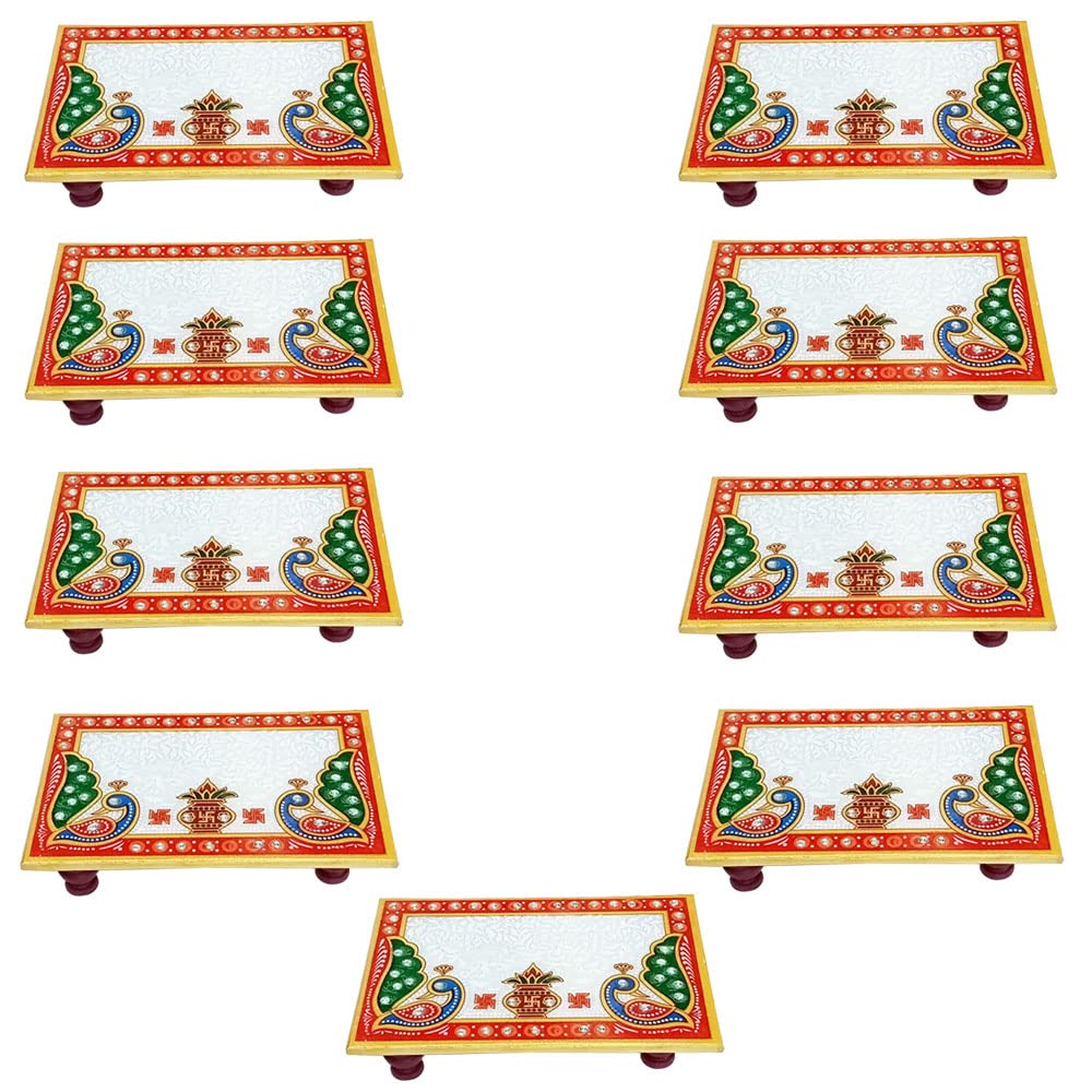 Handicraft Kingdom Peacock Marble Chowki - 9 Pack -1
