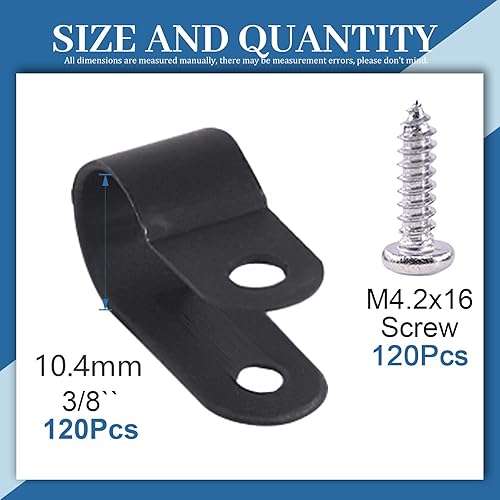 Miniatura 2 de Glarks 120 abrazaderas de alambre de nailon negro de 38 pulgadas para montaje de tornillo tipo R con 120 tornillos para kit de cable, conducto y