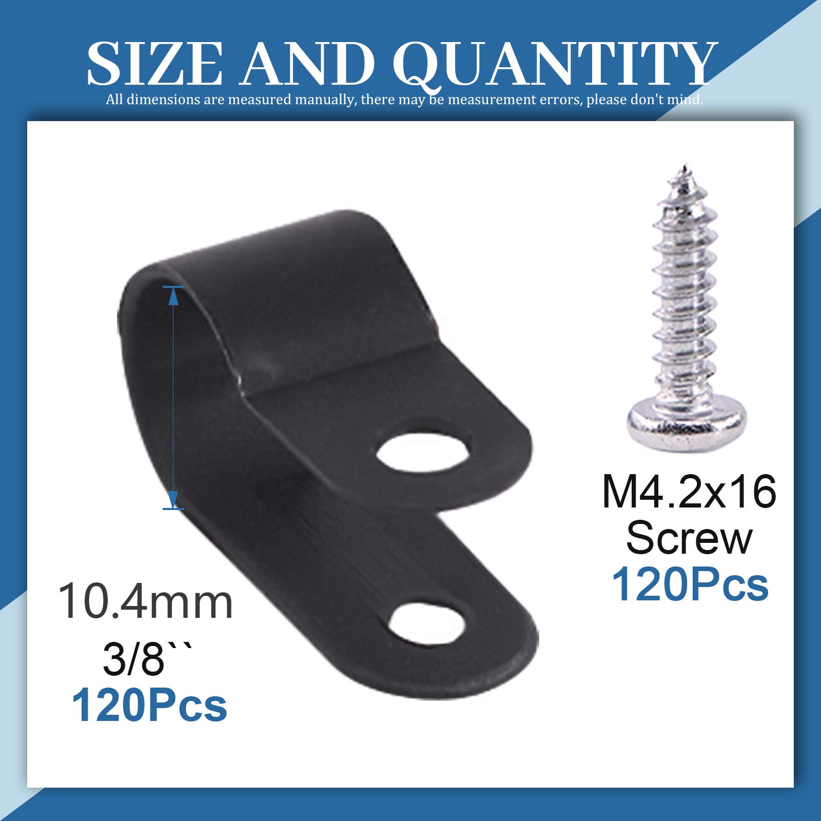 GLARKS 120Pcs 3/8'' Black Nylon R-Type Cable Clips with 120 Screws for Wire Cable, Conduit Management, 3/8''(10mm) - Image 2