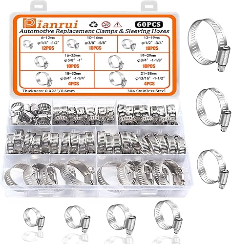 Vista 31 de Dianrui 25 abrazaderas de manguera de 1/4 a 1/2 pulgadas (0.236-0.472 in) de acero inoxidable 304 engranaje helicoidal 304 abrazaderas de manguera