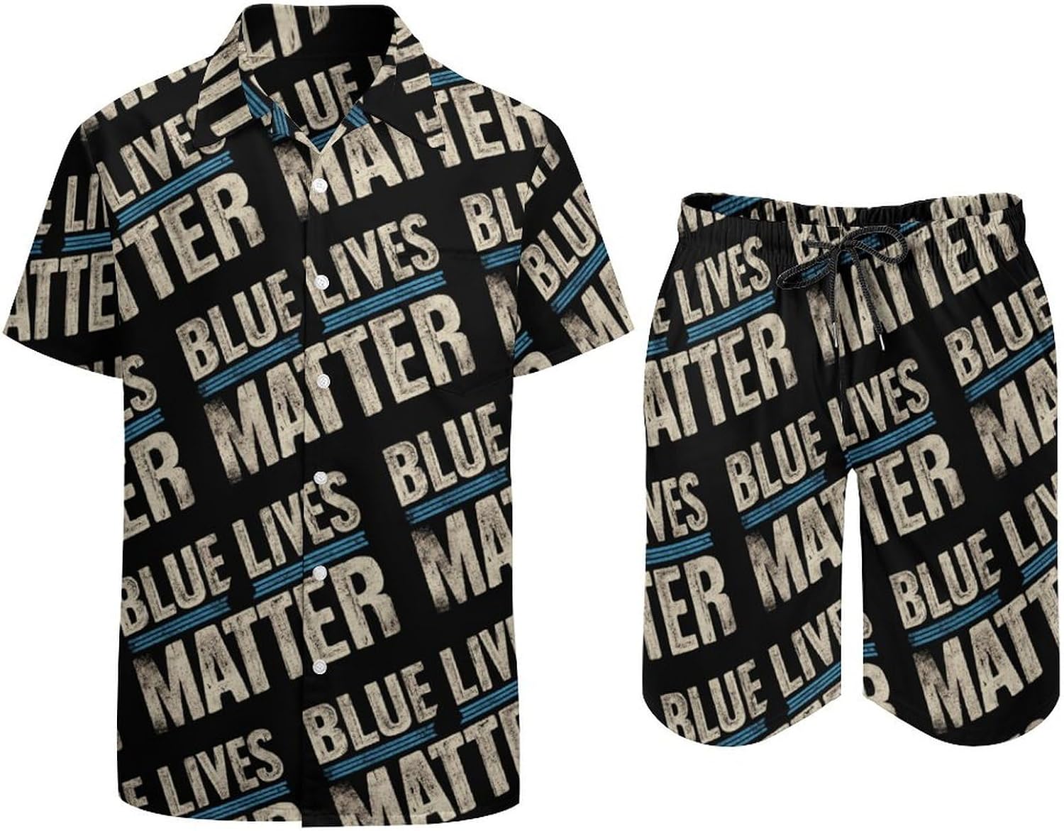 Blue Lives Matter Summer Mens Vacation Outfits Beach Shirts Shorts Matching Set