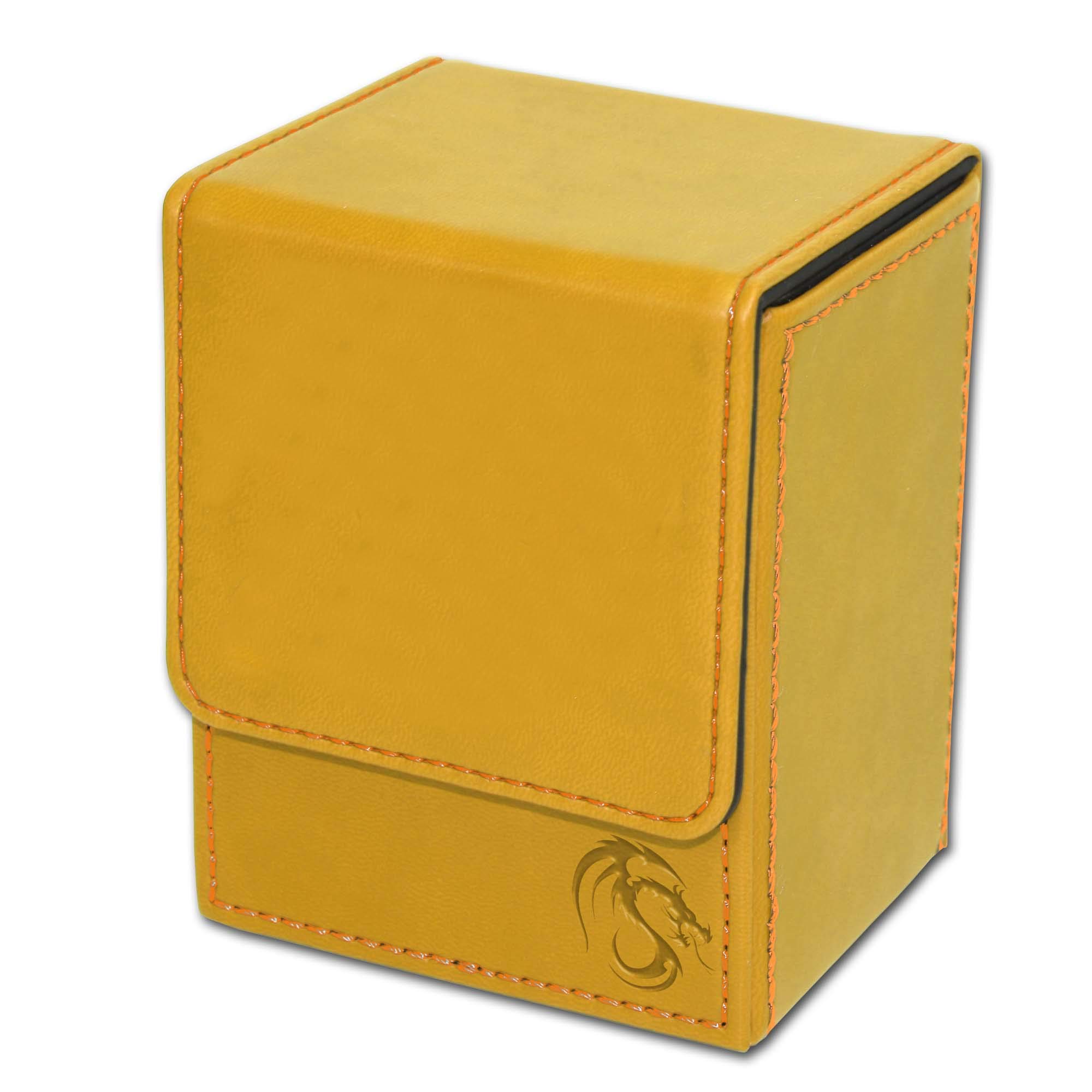 BCW Deck Case LX | Holds 80 Sleeved Gaming Cards | Yellow Leatherette with Yellow Stitching | Magnetic Closure | Durable Card Storage for Magic, Pokémon, Star Wars, and More