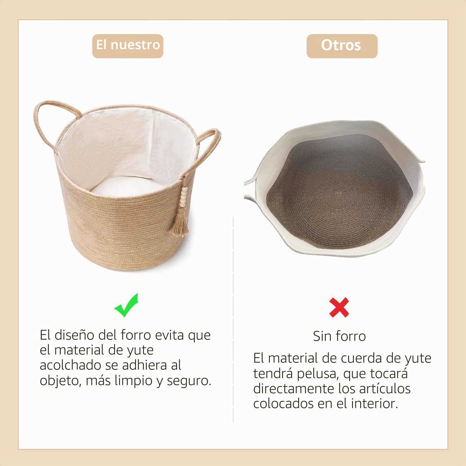 Mkono Cesta de almacenamiento tejida decorativa de cuerda natural, decoración de cuentas de madera para mantas, juguetes, ropa, zapatos, organizador de plantas con asas, sala de estar, decoración del
