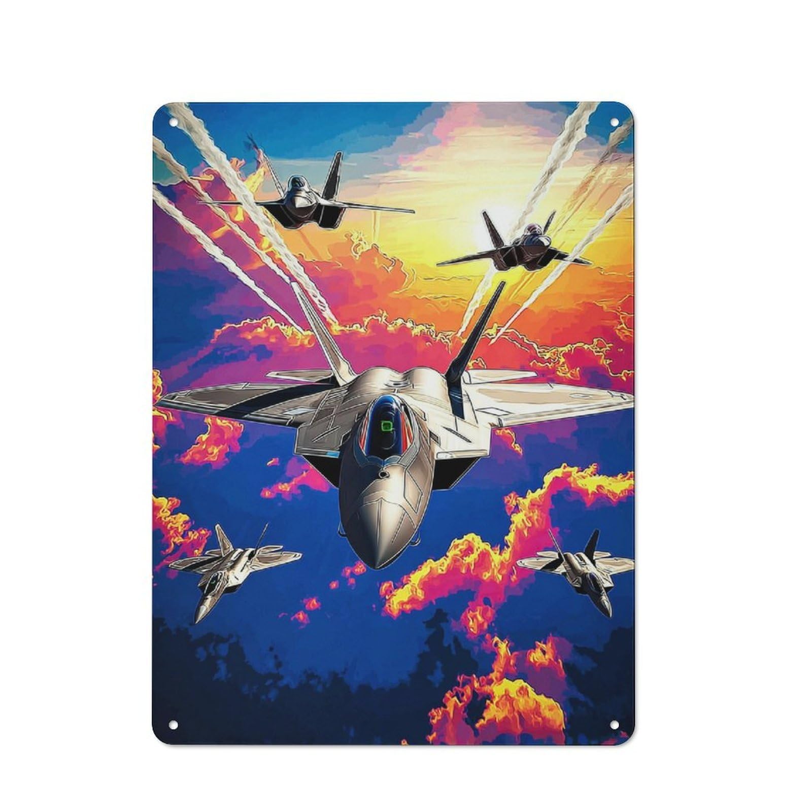 Junmoney Jet Formation Against Fiery Sky Classic Metal Plaque 40X30cm Featuring Bistro Wall Plaque For Kitchen, Cafe, Pantry Or Dining Room