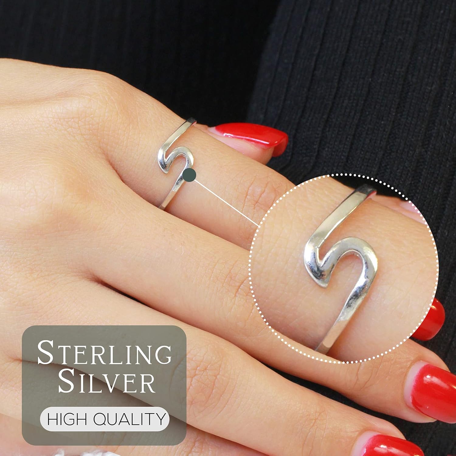CloseoutWarehouse 925 Sterling Silver Wave Design Band Ring (Sizes 2-15, Color Options)