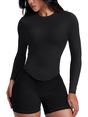 AVGO Workout Shirts for Women Slim Fit Long Sleeve Crop Tops Gym Shirt Running Breathable Athletic Clothes