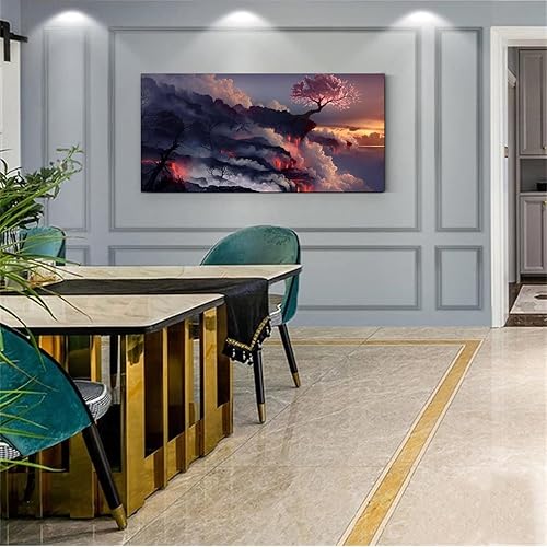 Miniatura 3 de Póster de paisaje de anime, flor de cerezo, flor de cerezo, arte de pared de fantasía natural, decoración del hogar, lienzo para decoración de