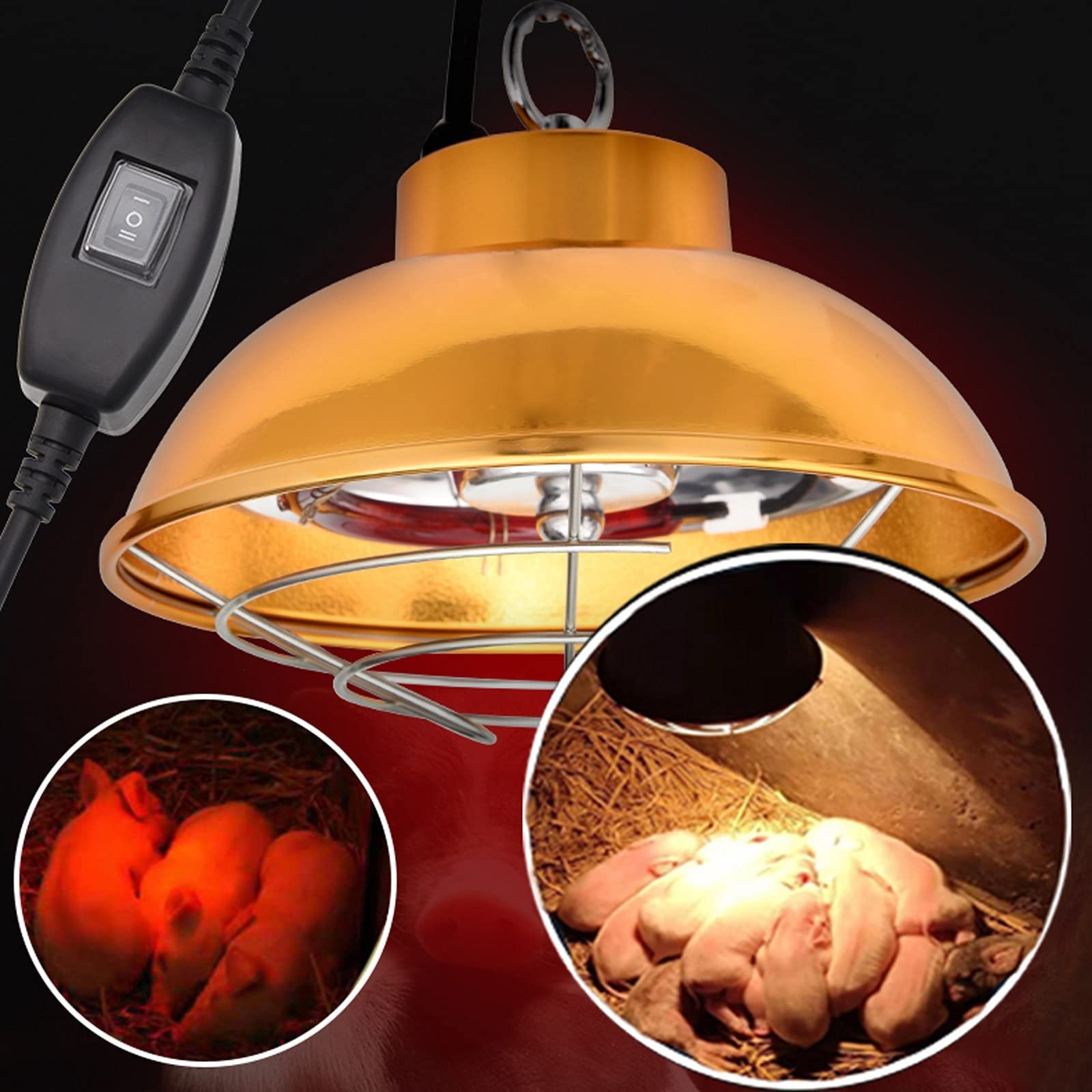 Lampada Riscaldante a Infrarossi per Pollame, Lampada Riscaldante per Pulcini, Lampada Riscaldante per Canili per Cuccioli 250-500W per Allevamento e Famiglia, Alta e Bassa Temperatura Regolabile
