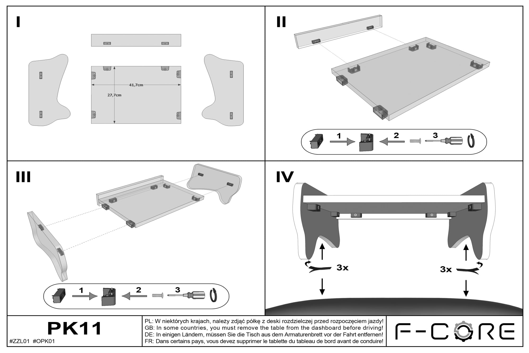 F-CORE Tavolini per cruscotto Camion Compatibile per IVECO EUROCARGO II 01.03-12.08 Centrale Nero