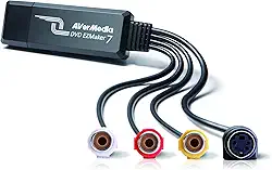 AVerMedia EZMaker 7, cartão de captura de vídeo USB de definição padrão, gravador analógico para digital, composto RCA, VHS para DVD, S-Video, Cyberlink Media Suite incluído, Win 10/Mac (C039), preto