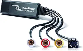 AVerMedia EZMaker 7, cartão de captura de vídeo USB de definição padrão, gravador analógico para digital, composto RCA, VHS para DVD, S-Video, Cyberlink Media Suite incluído, Win 10/Mac (C039), preto
