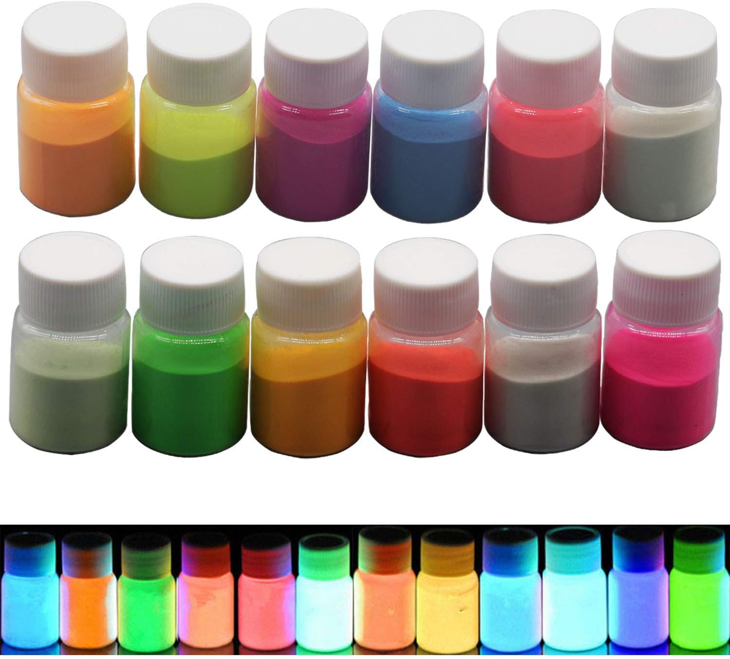 Glow in The Dark Pigment Powder,Resin Dye Luminous Powder for Epoxy Resin,Acrylic Paint,Slime,Nails,Halloween Party, Fine Art & DIY Crafts,Non-Toxic,Skin Safe, Long Lasting(0.7oz/Bottle)