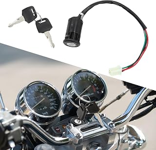 Ignition Key Switch Lock, Key Switch Starter Parts, 4 Wires Ignition Switch with 2 Keys, Automotive Exterior Accessories Motorcycle Ignition Switch Fit for Most 50-250CC Scooters and Dirt Bike