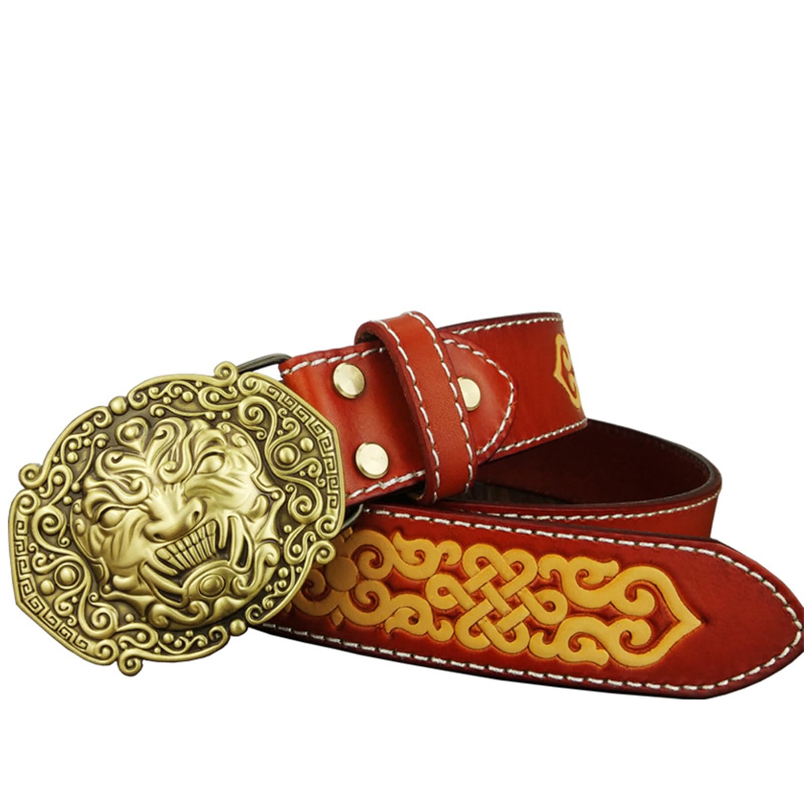Cintura Western Per Uomo Donna, Country Vintage, Incisa In Vera Pelle, Fibbia Bestia Mitica, Larghezza 38 Mm