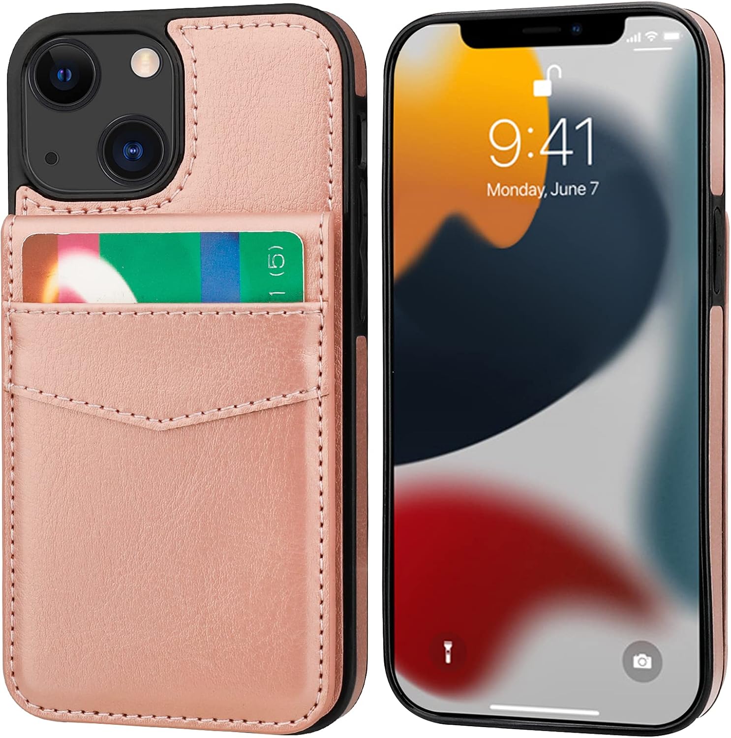 KIHUWEY Compatible with iPhone 13 Mini Case Wallet with Credit Card Holder, Premium Leather Magnetic Clasp Kickstand Heavy Duty Protective Cover for iPhone 13 Mini 5.4 Inch(Rose Gold)