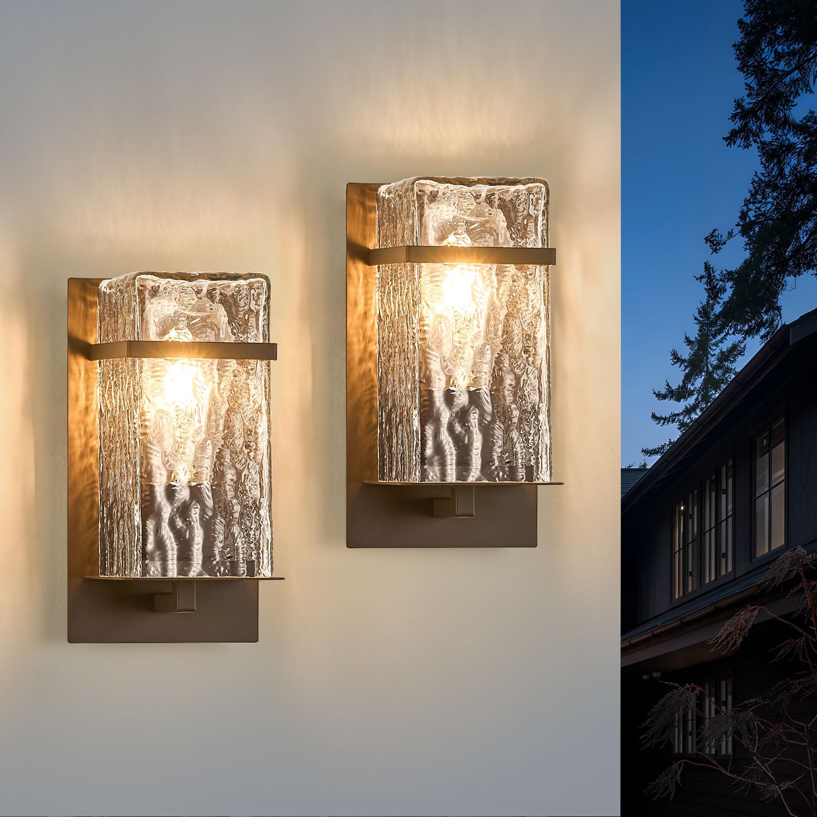 Photo 1 of YAOWSZM 2-Pack Outdoor Wall Light, Brown Exterior Waterproof Lanterns,Porch Sconces Wall Mounted Lighting with E26 Sockets & Textured Glass Shades, for Garage,Doorway,Patio,Front Door