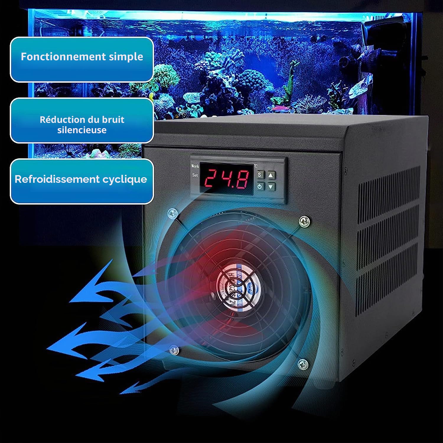 Aquarium Refroidisseur 60L Groupe Froid Aquarium Réchauffeur Aquarium Refroidisseur d'eau D'aquarium Refroidisseur De Réservoir Poisson Fruits De Mer Culture Matériel avec Pompe et Tuyau