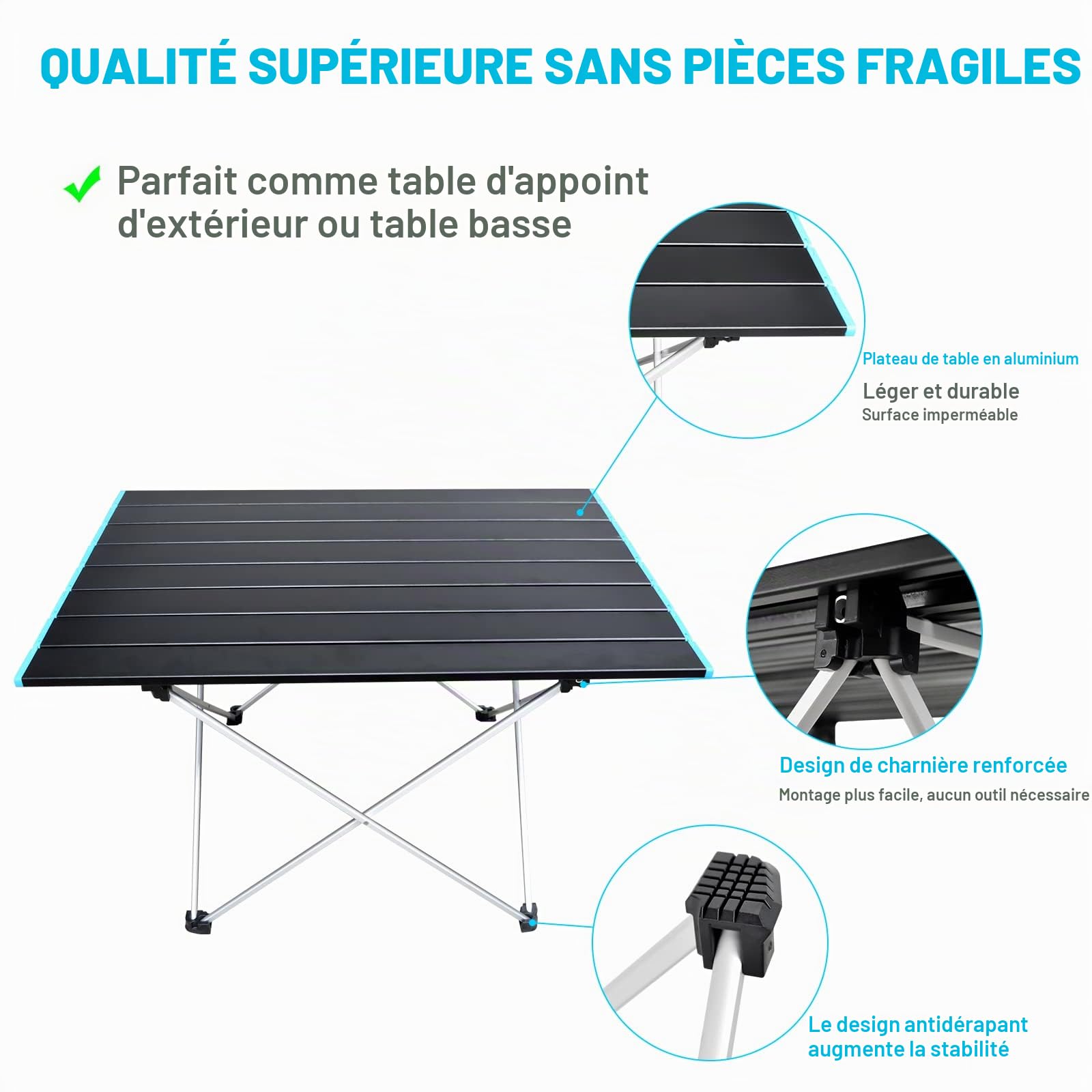 RIGIDON Table Pliante Camping, 68 x 46cm Aluminium Portable Folding Table | extérieure portative mini carree petite table, pour les activités en plein air, pique-nique, cuisine, plage, randonnée